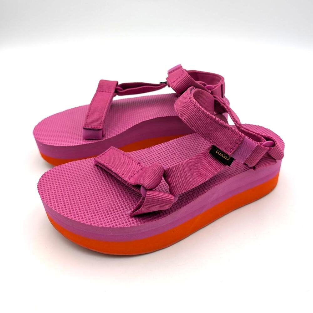 Teva Flatform Universal Sandals Hook & Loop Women Rose Violet/Orange Sz US6 EU37